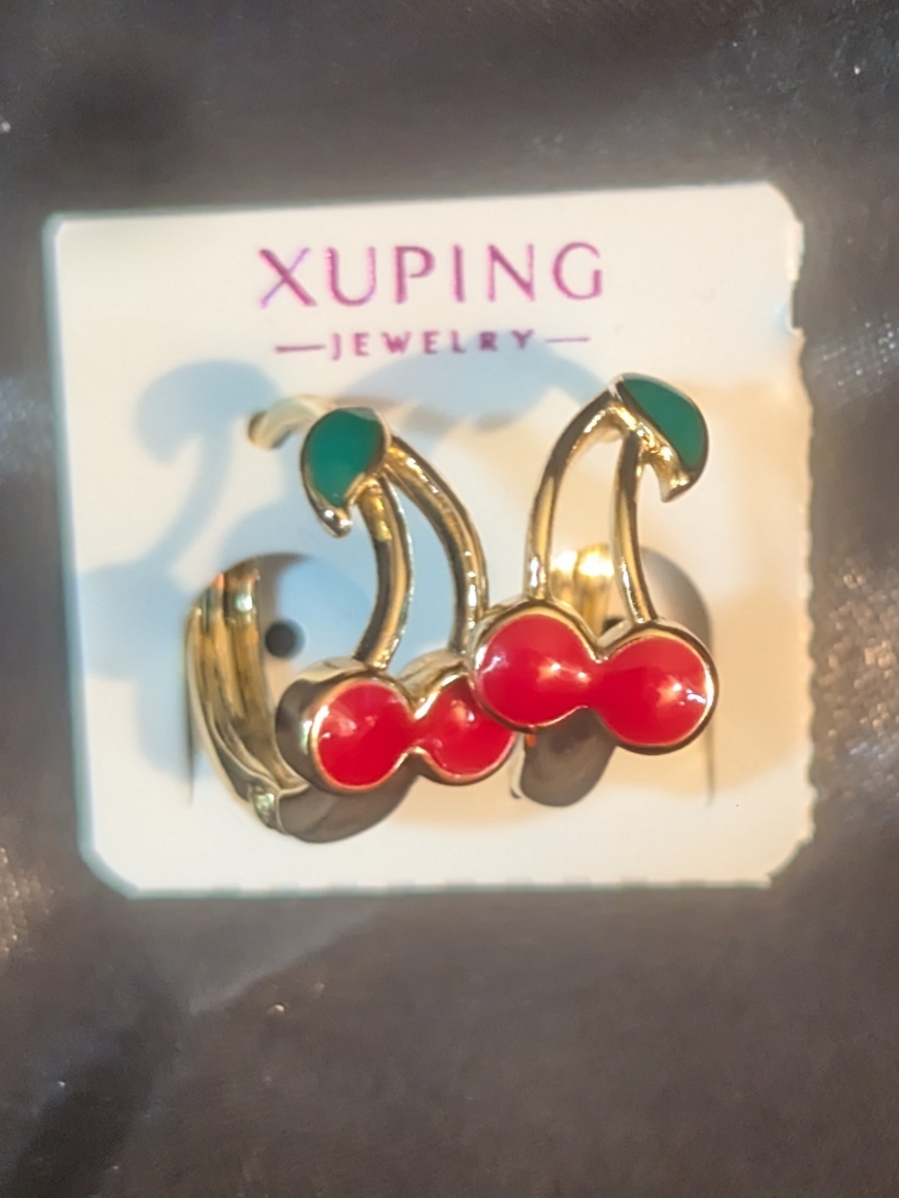 Xuping Gold-Tone Cherry Hoop Earrings in Red and Green